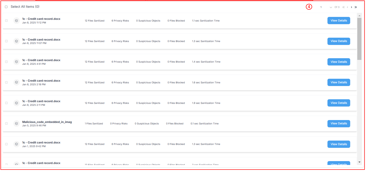 Votiro's Secure File Gateway - Management Dashboard Exploring Incidents
