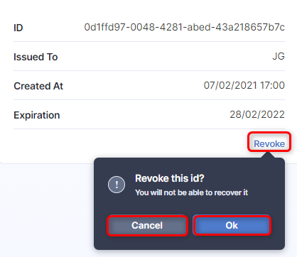 Service Token Revoke popup confirmation
