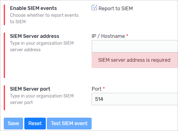 Votiro's Secure File Gateway - Configuring SIEM Settings