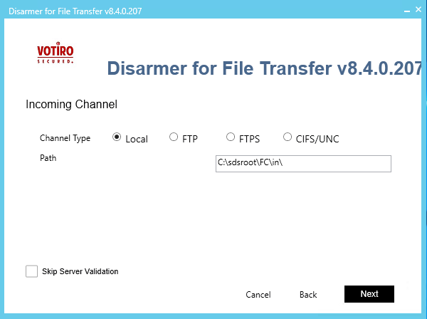 Votiro's Secure File Gateway for File Transfer - Installation Incoming Channel for Local Path